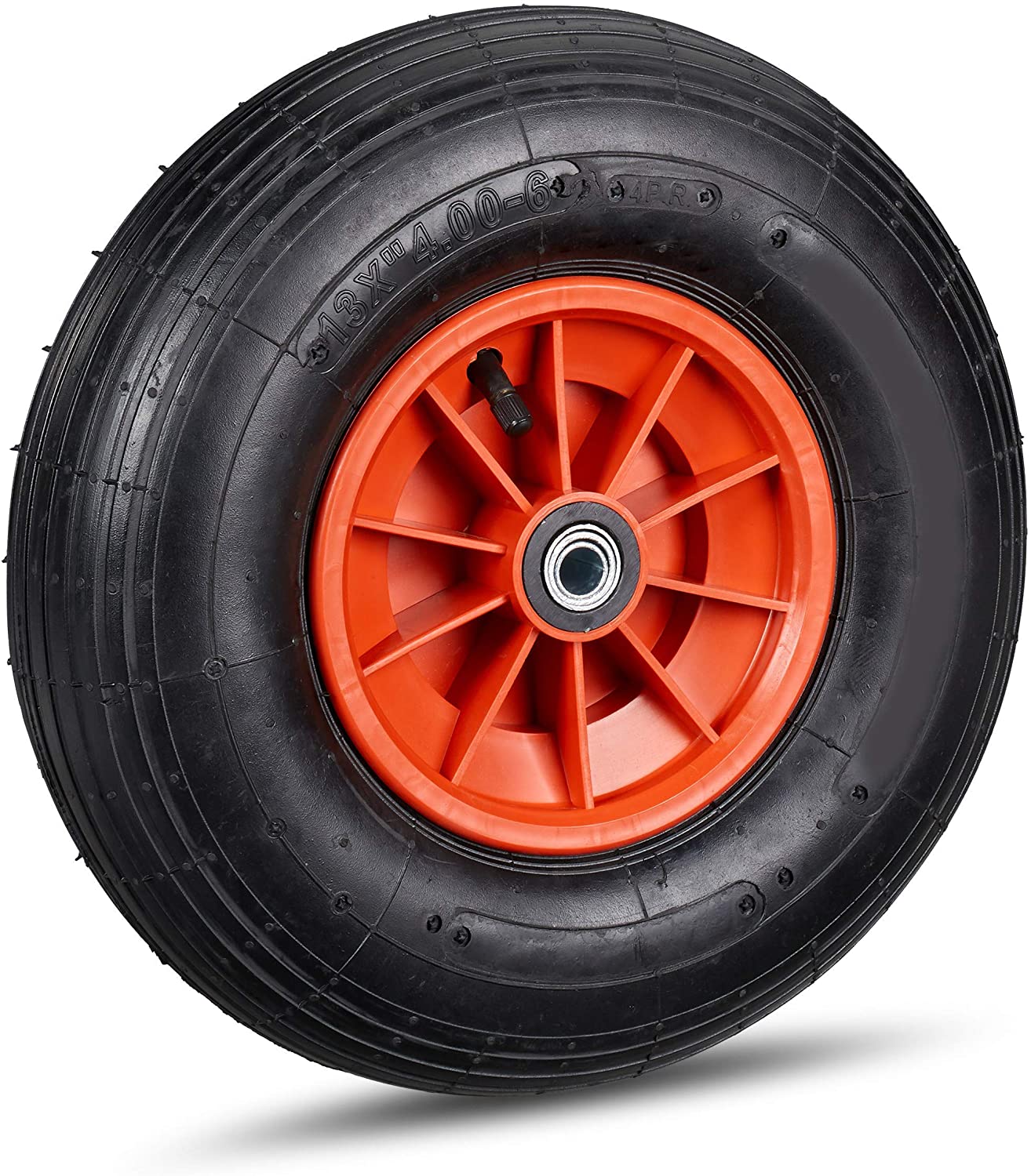 Relaxdays Wheelbarrow Tyre, 4.00-6, Plastic Rim, Pneumatic, 3 Adaptors, Spare Wheel, Black-Red, 325 x 95 mm