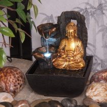 Creative Touch Mini Majestic Golden Buddha Indoor Water Fountain with LED Light | Size 13.3 * 13.3 * 18 Cm | 3 Pin UK Plug Included |