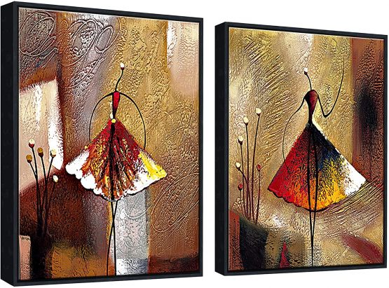 Wieco Art Black Framed Ballet Dancers 2 Pieces Modern Decorative Artwork 100% Hand Painted Abstract Oil paintings on Canvas Wall Art for Home Bedroom Decorations AB2107-UK-BF