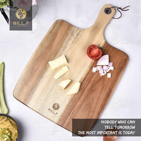 Bill F Since 1983 Acacia Wood Pizza Board/Serving Tray,Pizza Paddle Chopping Board Baking Shovel Cake Lifter for Moving Pizza, Cookies Pie, Cakes, Bread, 15.4 x 9.8 x 0.6 Inch - Image 4