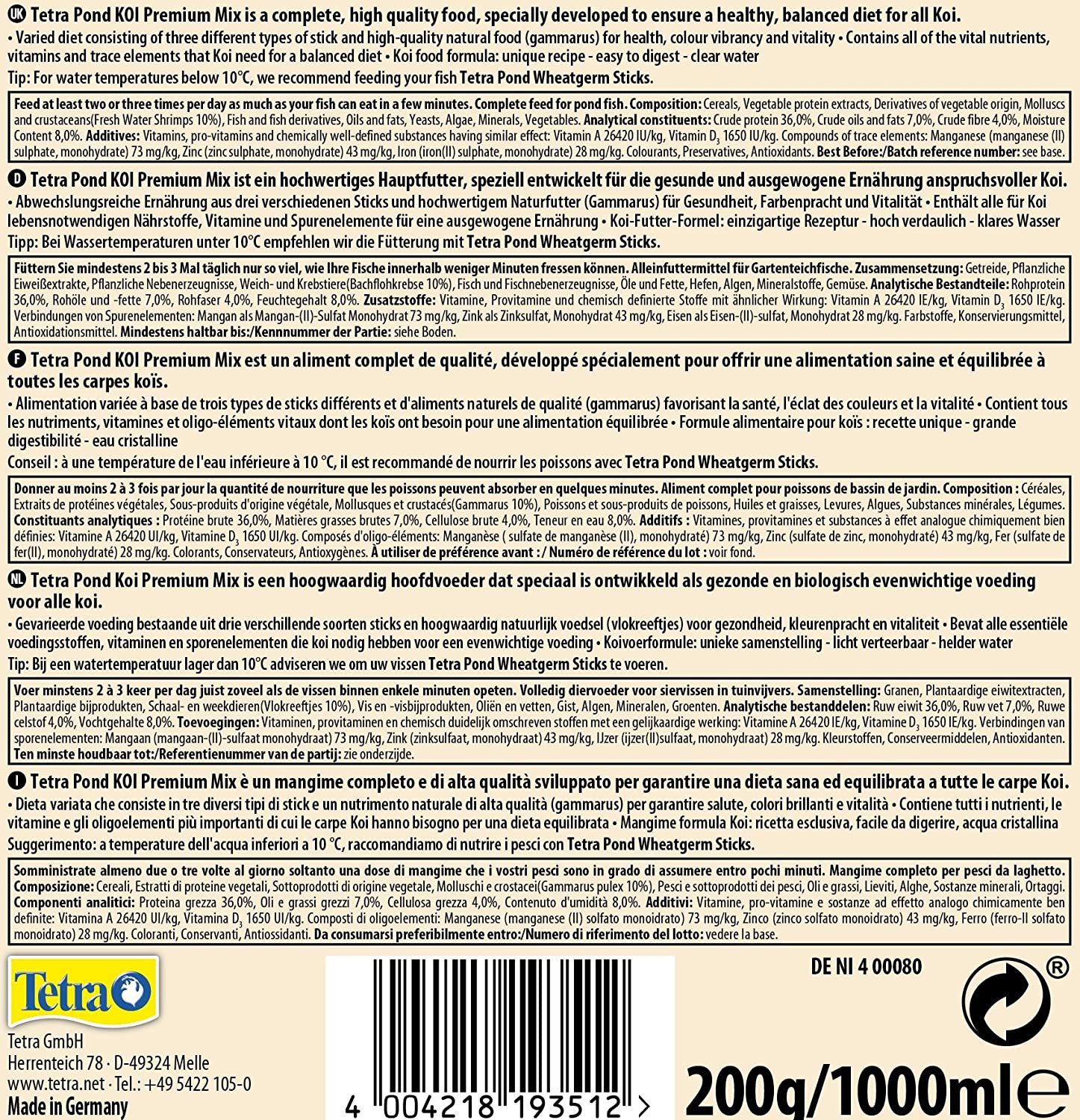 Tetra Pond Koi Premium Mix, Premium Fish Food Mix for All Koi Fish for A Varied Diet 1 Litre, 1 l (Pack of 1) - Image 4