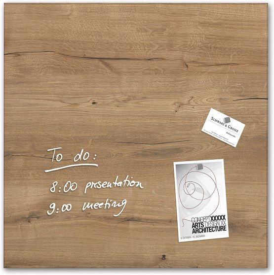sigel GL254 Magnetic Glass Board / Magnetic Pinboard, 48 x 48 cm, design Natural Wood - Artverum
