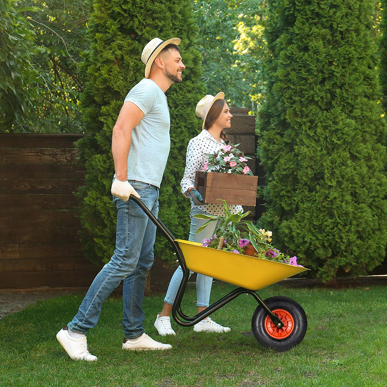 Relaxdays Wheelbarrow Tyre, 4.00-6, Plastic Rim, Pneumatic, 3 Adaptors, Spare Wheel, Black-Red, 325 x 95 mm - Image 2