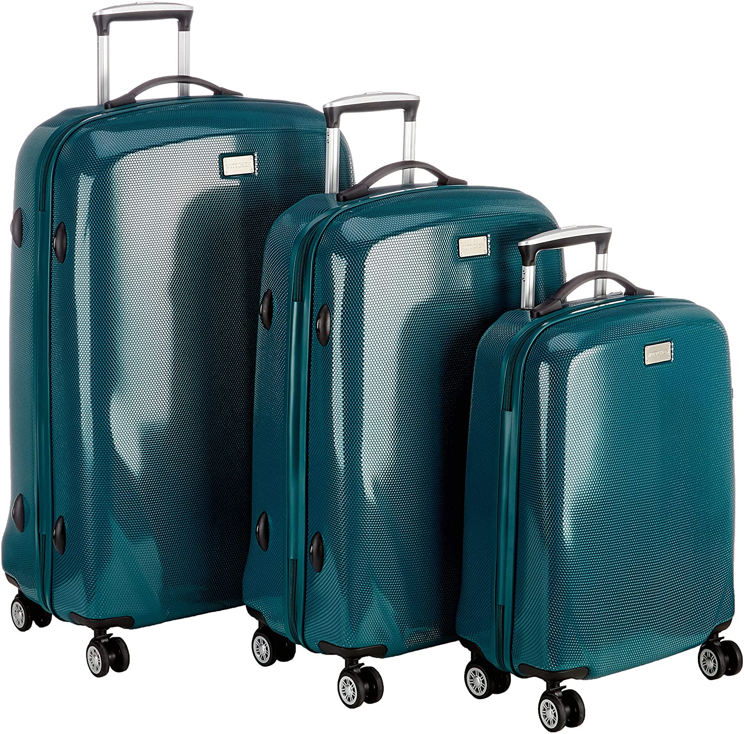 WITTCHEN PC Ultra Light Hard Luggage Travel Suitcase Trolley Suitcase Set of 3 suitcases Polycarbonate suitcases Four Wheels TSA Combination Lock Aluminum Telescopic Handle Size (S+M+L) Green