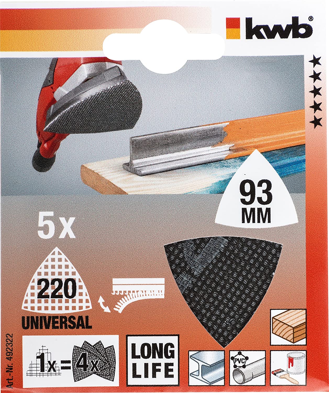 kwb 5-Pack Fiberglass Mesh Sanding Discs for Delta Sanders 93x93mm, Grit 220, Durable and Effective, 93 x 93 mm, K220, 5er Pack - Image 2