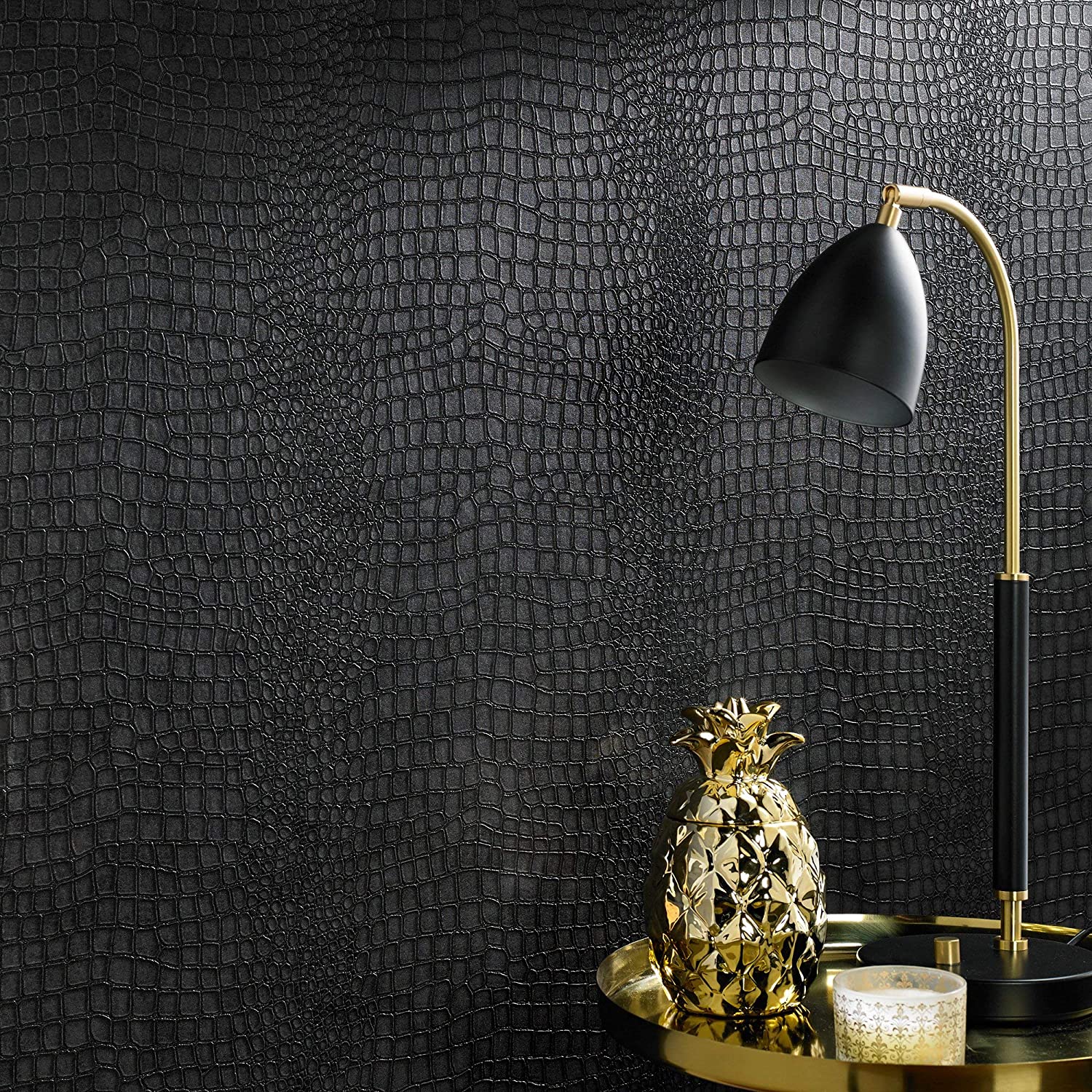 Superfresco Easy Crocodile Black Wallpaper, Charcoal Black, 20 x 393.6 cm