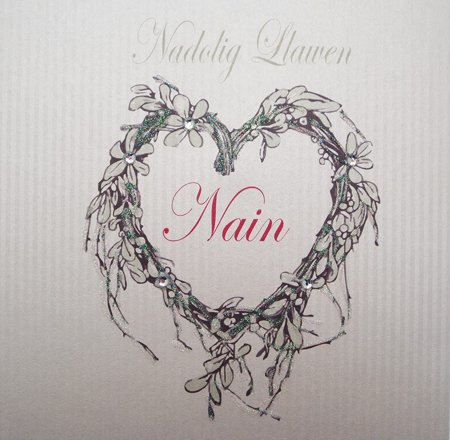 WHITE COTTON CARDS Nagolig Llawen Nain, Handmade Welsh Christmas Card (Code EX59-N)