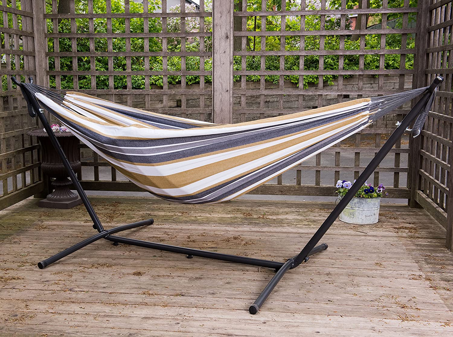 Vivere UHSDO8-25 Double Cotton Hammock with Space-Saving Steel Stand Including Carrying Bag, Desert Moon - Image 2